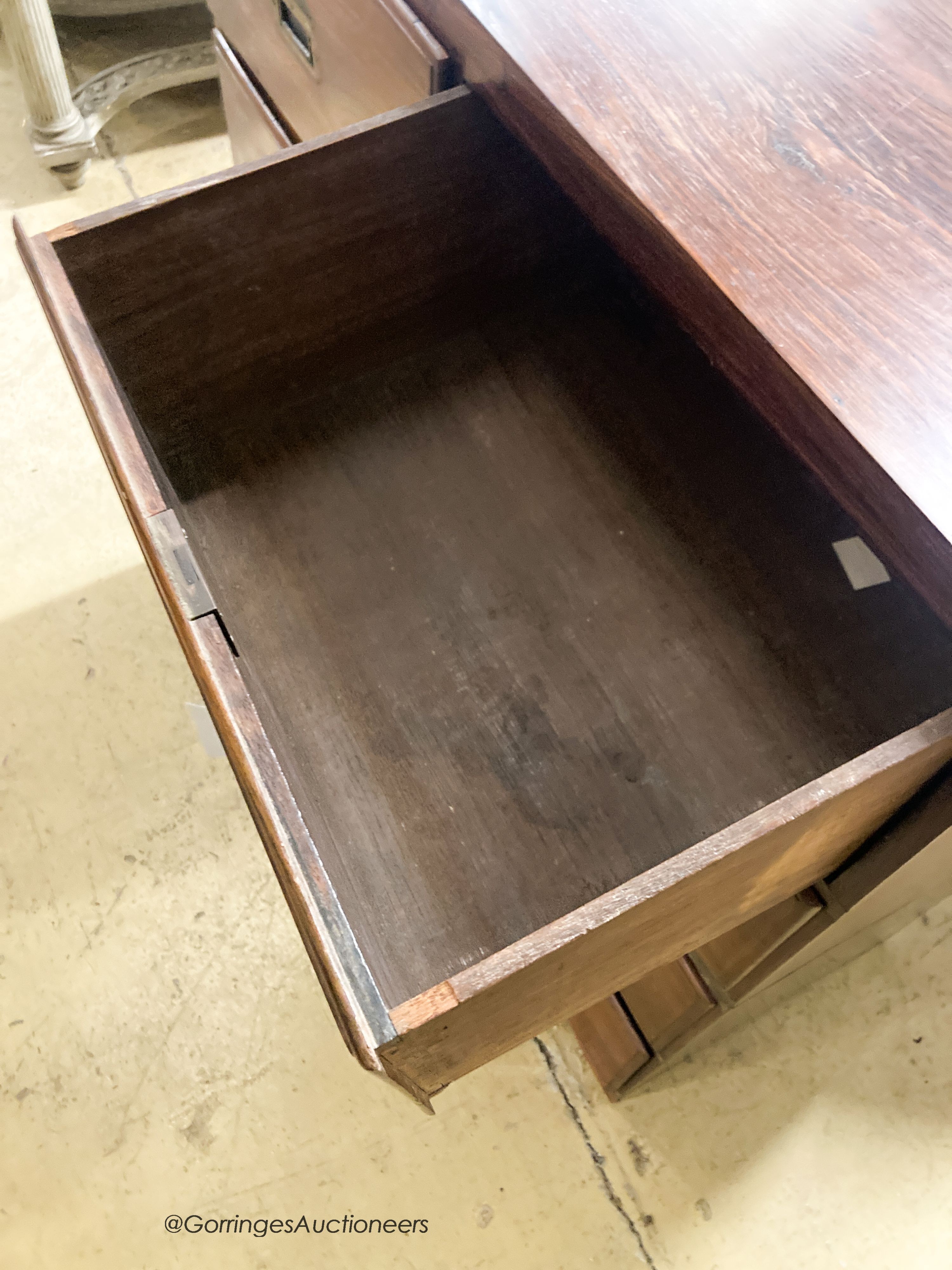 An early 20th century Anglo Indian rosewood two part military chest with brass inset handles, width 103cm, depth 44cm, height 107cm